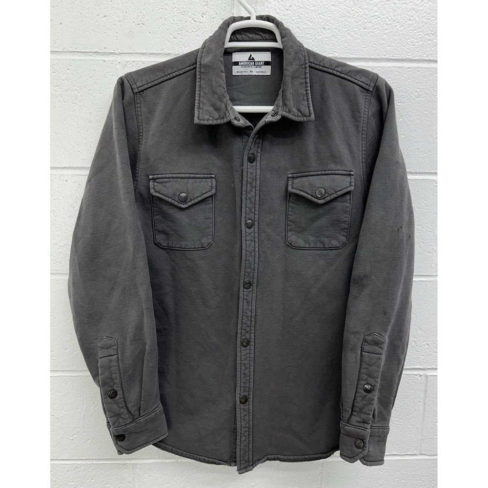 American Giant Shirt Black Heavyweight Snap Front Overshirt USA Shacket Men's M